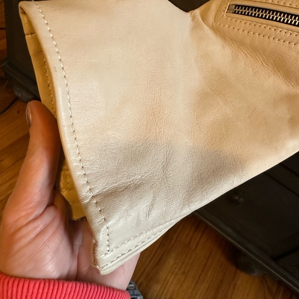 All Saints Cream Beige Leather Jacket 4 - Picture 6 of 7